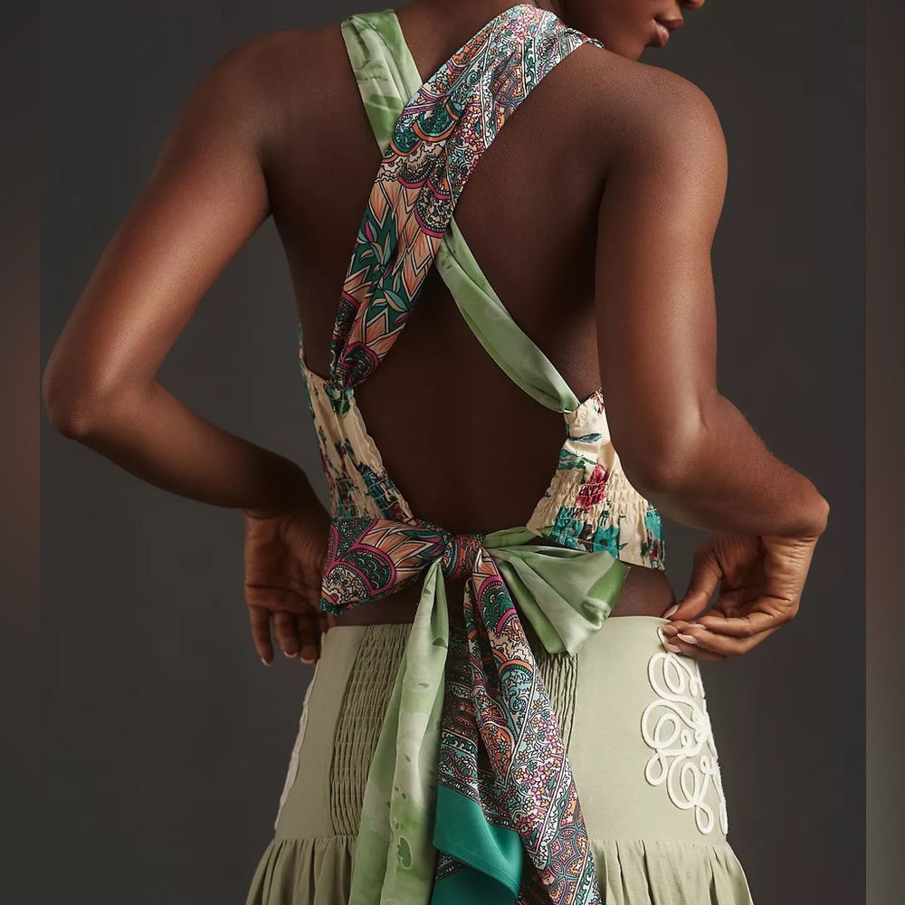 Let Me Be by Anthropologie || tie-back scarf tank in neutral motif